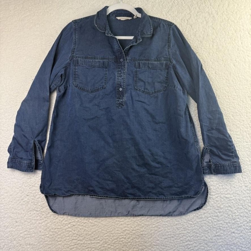 Soft Surroundings Shirt Womens Medium Tencel Lyocell Tunic Long Sleeve Pockets